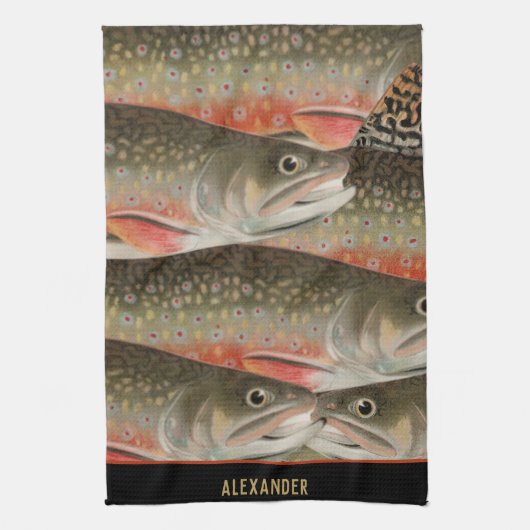 Waterverf forel patroon visser chef kok theedoek (Verticaal)