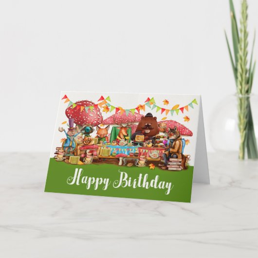 Waterverf Forest Animals Happy Birthday Kaart (Voorkant)