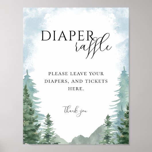 Waterverf Forest Baby shower Luier Raffle Sign Poster (Voorkant)