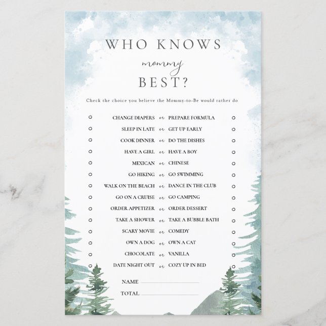 Waterverf Forest Baby shower Mama Game (Voorkant)