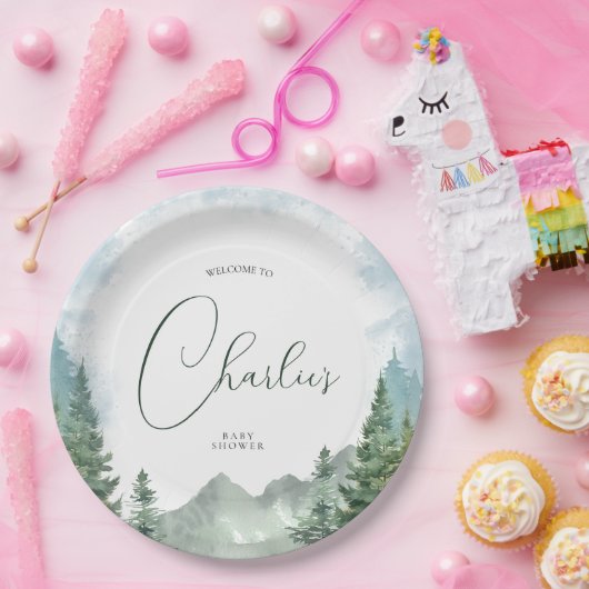 Waterverf Forest Baby shower Papieren Bordje (Feest)