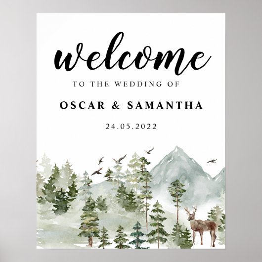 Waterverf Forest | Bomen en bier Poster (Voorkant)