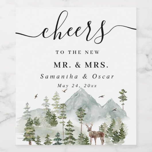 Waterverf Forest | Bomen en bier | Wijn Etiket (Enkel label)