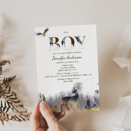Waterverf Forest Boy Country Deer Baby shower Kaart