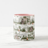 Waterverf Forest Cabin Pattern Tweekleurige Koffiemok (Center)