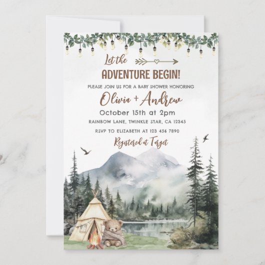 Waterverf Forest Camping Adventure Baby shower Kaart (Voorkant)