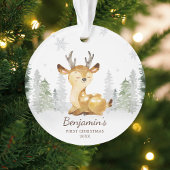 Waterverf Forest Deer Baby's Eerste Kerstmis Ornament
