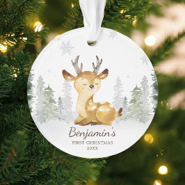 Waterverf Forest Deer Baby's Eerste Kerstmis Ornament