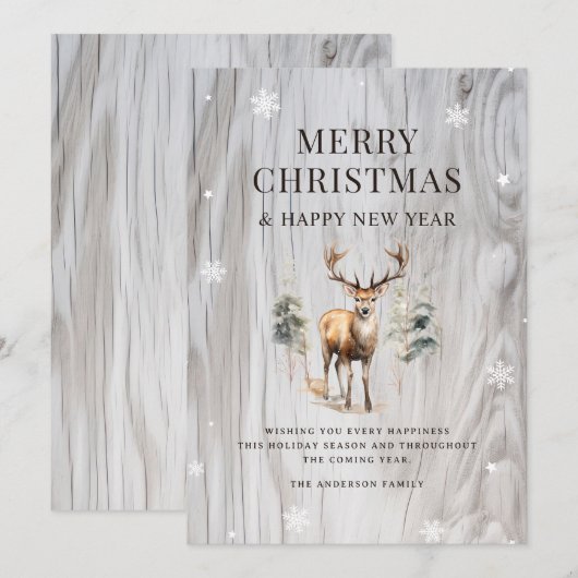 Waterverf Forest Deer Wood Snowflake Feestdagenkaart (Voorkant / Achterkant)
