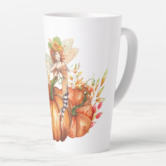 Waterverf Forest Fairy & Autumn Pumpkin Bouquet Latte Mok (Rechterhoek)