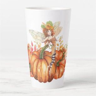 Waterverf Forest Fairy & Autumn Pumpkin Bouquet Latte Mok