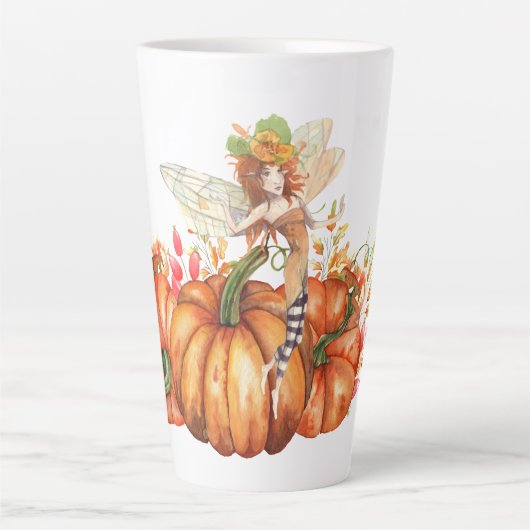 Waterverf Forest Fairy & Autumn Pumpkin Bouquet Latte Mok (Voorkant)