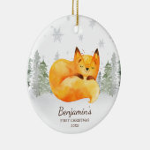 Waterverf Forest Fox Baby's Eerste Kerstmis Keramisch Ornament (Rechts)