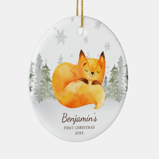 Waterverf Forest Fox Baby's Eerste Kerstmis Keramisch Ornament (Rechts)