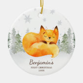 Waterverf Forest Fox Baby's Eerste Kerstmis Keramisch Ornament (Voorkant)
