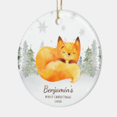 Waterverf Forest Fox Baby's Eerste Kerstmis Keramisch Ornament (Links)