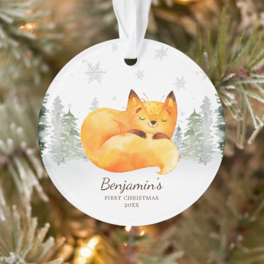 Waterverf Forest Fox Baby's Eerste Kerstmis Ornament (Boom)