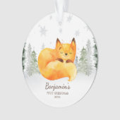 Waterverf Forest Fox Baby's Eerste Kerstmis Ornament (voorkant)