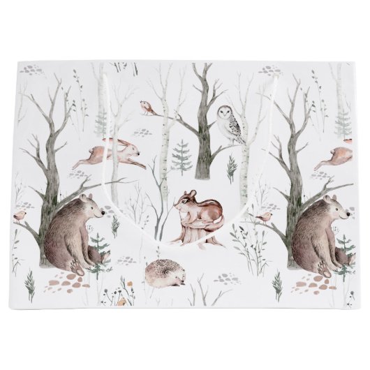 Waterverf Forest Friends Baby shower Groot Cadeauzakje (Voorkant)