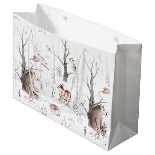 Waterverf Forest Friends Baby shower Groot Cadeauzakje (Voorkant Gekanteld)