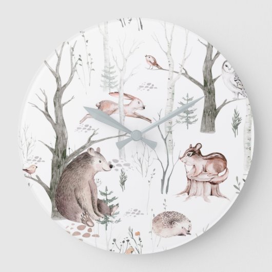 Waterverf Forest Friends Nursery Decoration Grote Klok (Voorkant)