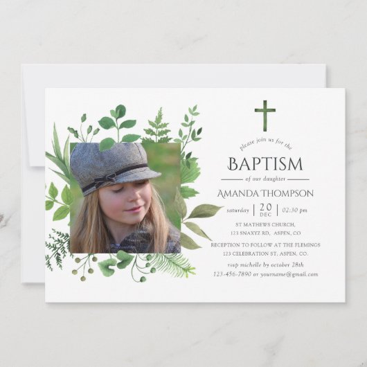 Waterverf Forest Greenery Baptism of Christening Kaart (Voorkant)