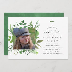 Waterverf Forest Greenery Baptism of Christening Kaart