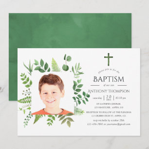 Waterverf Forest Greenery Baptism of Christening Kaart