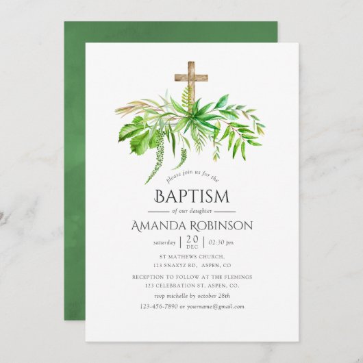 Waterverf Forest Greenery Baptism of Christening Kaart (Voorkant / Achterkant)