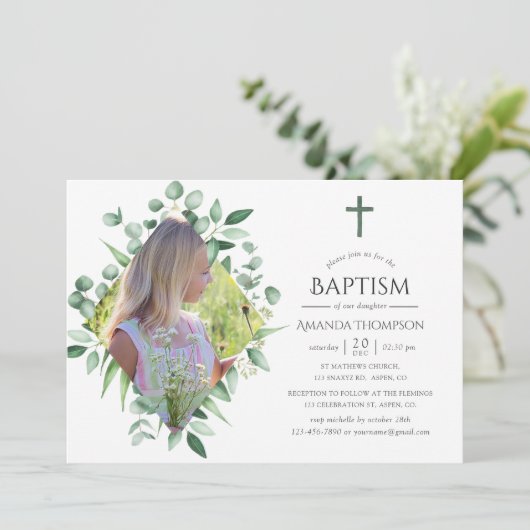 Waterverf Forest Greenery Baptism of Christening Kaart (Staand voorkant)