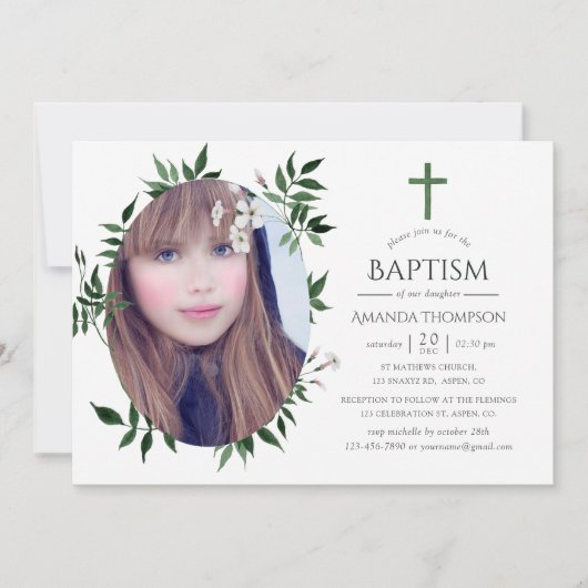 Waterverf Forest Greenery Baptism of Christening Kaart (Voorkant)