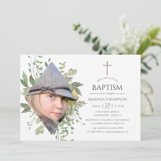 Waterverf Forest Greenery Baptism of Christening Kaart (Staand voorkant)