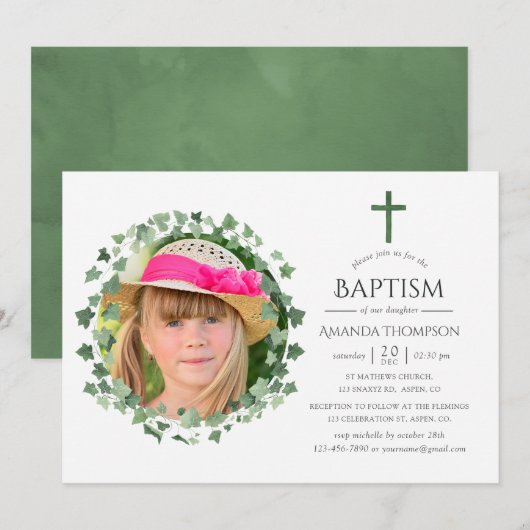 Waterverf Forest Greenery Baptism of Christening Kaart (Voorkant / Achterkant)