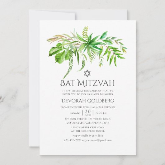 Waterverf Forest Greenery Bat Mitzvah Kaart (Voorkant)