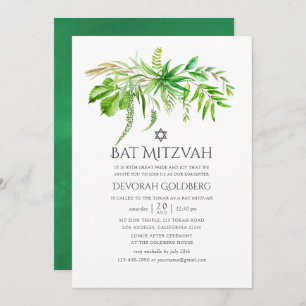 Waterverf Forest Greenery Bat Mitzvah Kaart