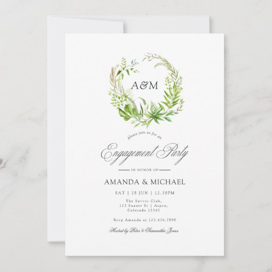 Waterverf Forest Greenery Engagement Party Kaart (Voorkant)