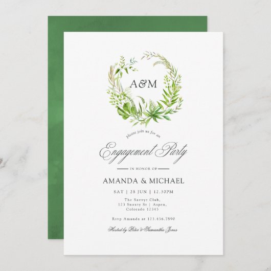 Waterverf Forest Greenery Engagement Party Kaart (Voorkant / Achterkant)