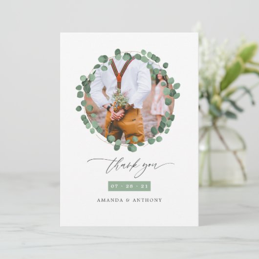 Waterverf Forest Greenery Eucalyptus Wedding Bedankkaart (Staand voorkant)