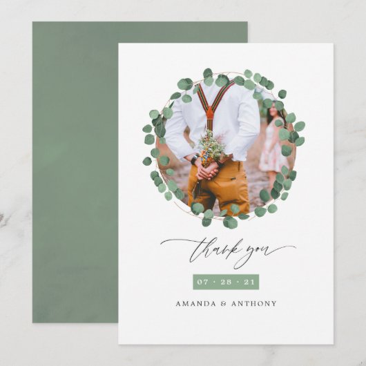 Waterverf Forest Greenery Eucalyptus Wedding Bedankkaart (Voorkant / Achterkant)