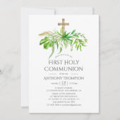 Waterverf Forest Greenery First Heilige Communie Kaart (Voorkant)