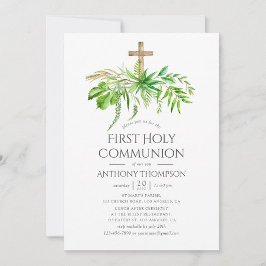 Waterverf Forest Greenery First Heilige Communie Kaart (Voorkant)