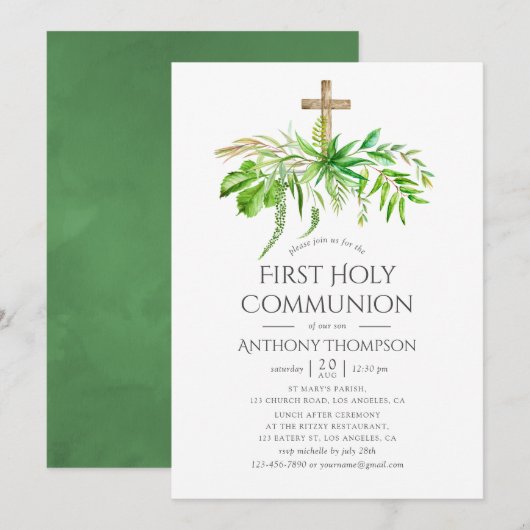 Waterverf Forest Greenery First Heilige Communie Kaart (Voorkant / Achterkant)
