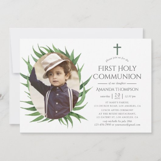 Waterverf Forest Greenery First Heilige Communie Kaart (Voorkant)