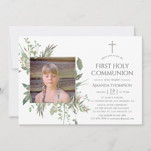 Waterverf Forest Greenery First Heilige Communie Kaart (Voorkant)