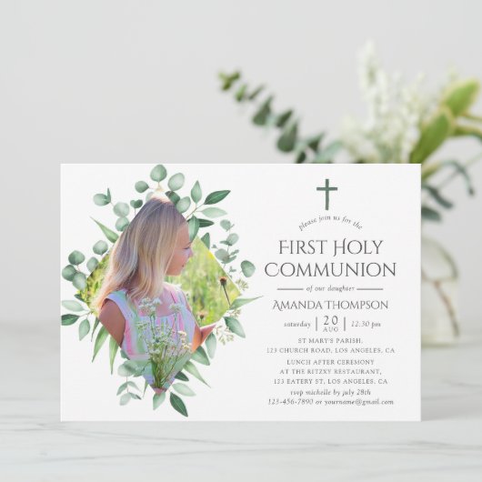 Waterverf Forest Greenery First Heilige Communie Kaart (Staand voorkant)