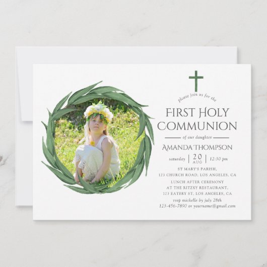 Waterverf Forest Greenery First Heilige Communie Kaart (Voorkant)