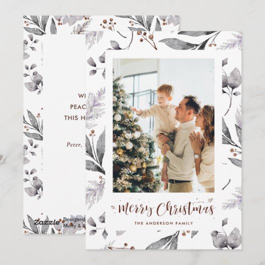 Waterverf Forest Greenery-fotokerstkaarten Feestdagenkaart (Voorkant / Achterkant)