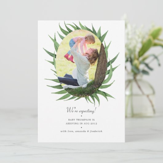 Waterverf Forest Greenery Fotozwangerschap Aankondiging (Staand voorkant)