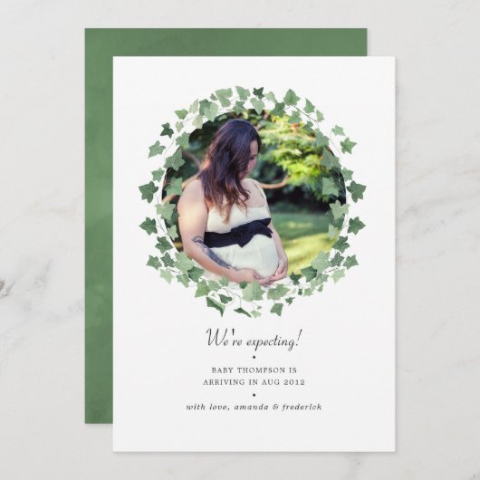 Waterverf Forest Greenery Fotozwangerschap Aankondiging (Voorkant / Achterkant)