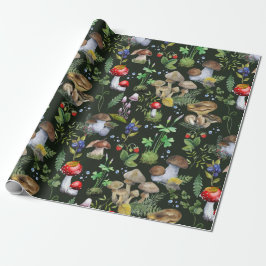 Waterverf Forest Greenery Mushrooms Berries Herfst Cadeaupapier